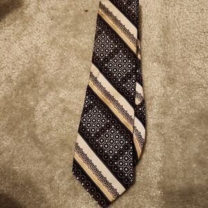 Mr John Beaubrummrll Tie polyester Black Gold White Artsy